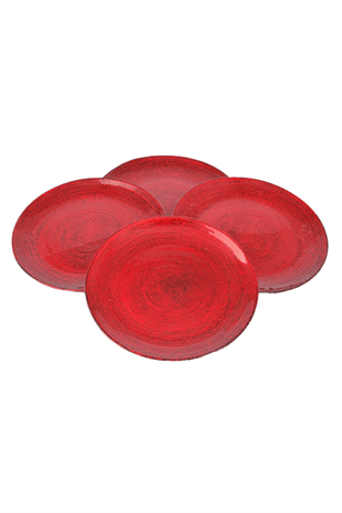 21cm 4lü Kırmızı Yaldızlı Pasta Tabağı