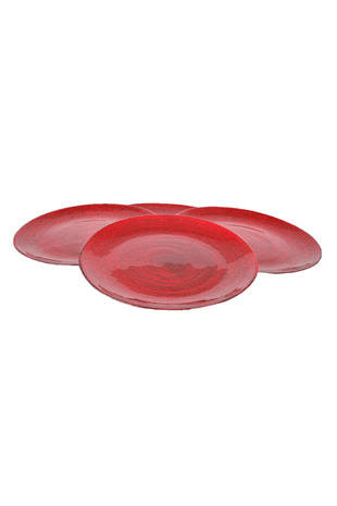 21cm 4lü Kırmızı Yaldızlı Pasta Tabağı