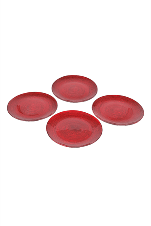 21cm 4lü Kırmızı Yaldızlı Pasta Tabağı