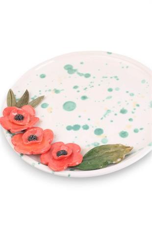 22cm Kırmızı Çiçekli Yuvarlak Tabak