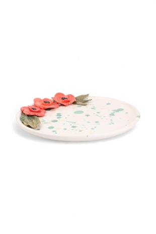 22cm Kırmızı Çiçekli Yuvarlak Tabak