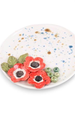 22cm Kırmızı Gelincikli Yuvarlak Tabak