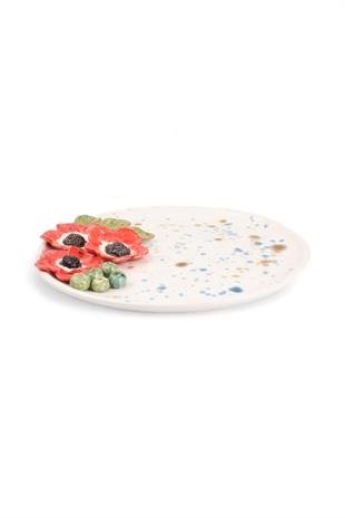 22cm Kırmızı Gelincikli Yuvarlak Tabak