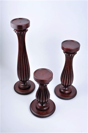 23 cm Bordo Ahşap Oluklu Kütük Mumluk
