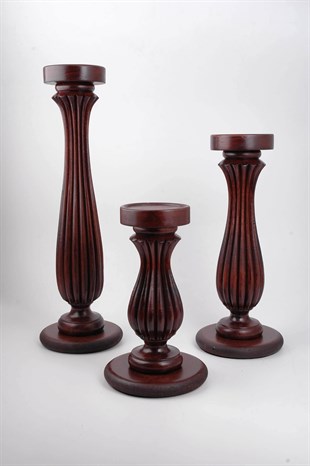 23 cm Bordo Ahşap Oluklu Kütük Mumluk