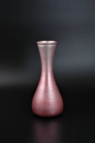 23cm Simli Pembe Cam Vazo