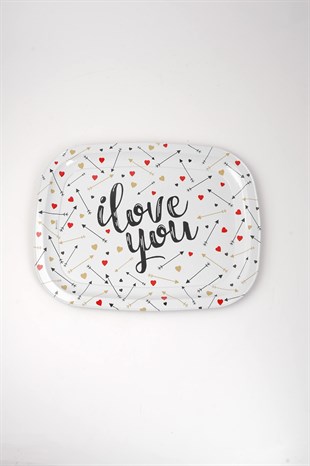 23x30 cm Metal Beyaz Love You Tepsi