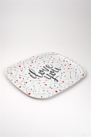 23x30 cm Metal Beyaz Love You Tepsi