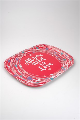 23x30 cm Metal Kırmızı All You Need is Love Tepsi