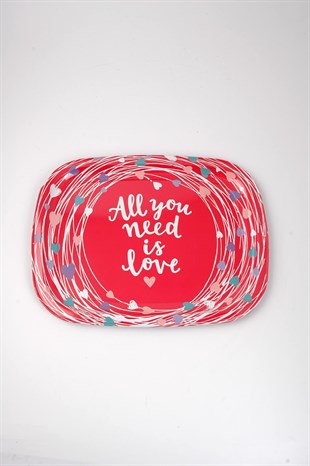23x30 cm Metal Kırmızı All You Need is Love Tepsi