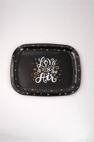 23x30 cm Metal Siyah Love is in The Air Tepsi