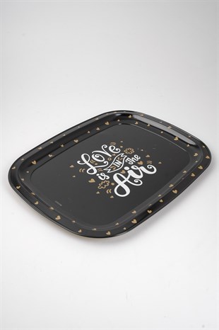 23x30 cm Metal Siyah Love is in The Air Tepsi