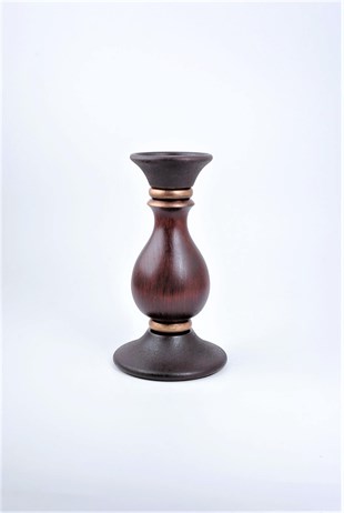 24 cm Bordo Ahşap Tombul Kütük Mumluk