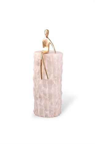24cm Metal Oturan Adam Beyaz Mermer Kaideli Dekor