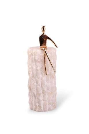 24cm Metal Oturan Adam Beyaz Mermer Kaideli Dekor