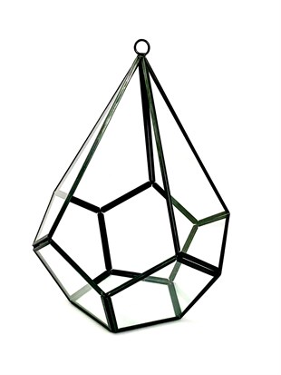 26x18cm Beşgen Piramit Siyah Cam Çiçeklik