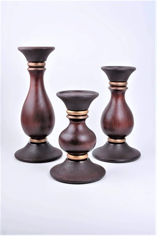 29 cm Bordo Ahşap Tombul Kütük Mumluk