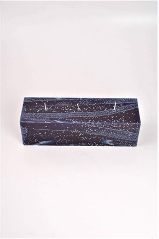 3 Fitilli Lacivert Parça Bloklu Kokulu Yatay Mum