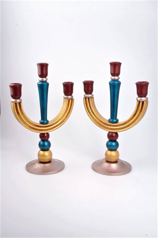 31 cm 3 Kollu Ahşap Şamdan Mumluk