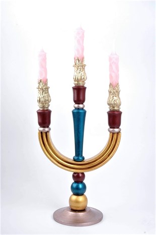 31 cm 3 Kollu Ahşap Şamdan Mumluk