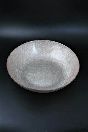 32cm Bej Yaldızlı Derin Cam Salata Kasesi	
