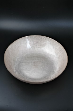 32cm Bej Yaldızlı Derin Cam Salata Kasesi	