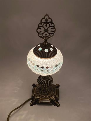 35cm Antik Eskitme Beyaz Mozaik Camlı Lamba