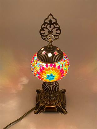 35cm Antik Eskitme Renkli Mozaik Camlı Lamba