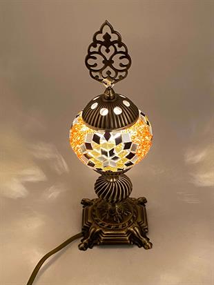 35cm Antik Eskitme Sarı Mozaik Camlı Lamba