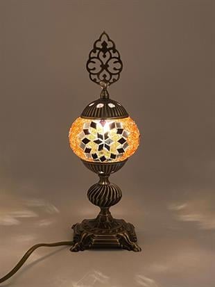 35cm Antik Eskitme Sarı Mozaik Camlı Lamba