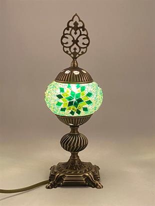 35cm Antik Eskitme Yeşil Mozaik Camlı Lamba