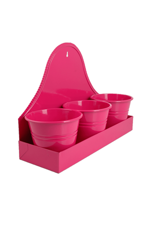 3lü Galvaniz Duvar Saksı Fuşya