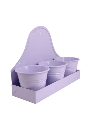 3lü Galvaniz Duvar Saksı Lila