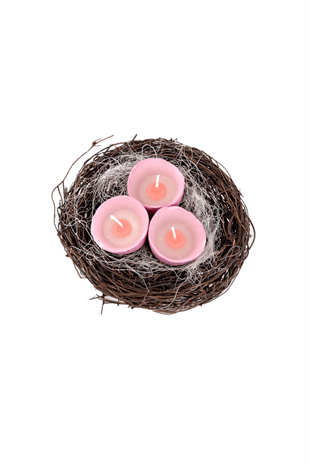 3lü Pembe Yumurta Mum Hasır Sepette 