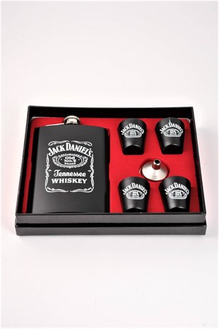 4 Bardaklı Matara Seti Siyah Beyaz Jack Daniels