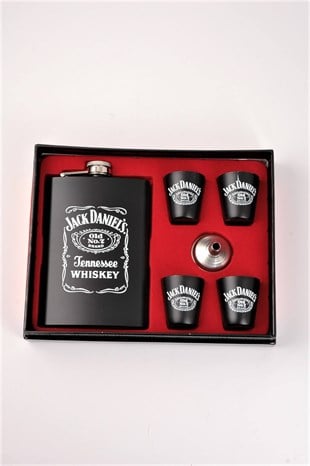 4 Bardaklı Matara Seti Siyah Beyaz Jack Daniels