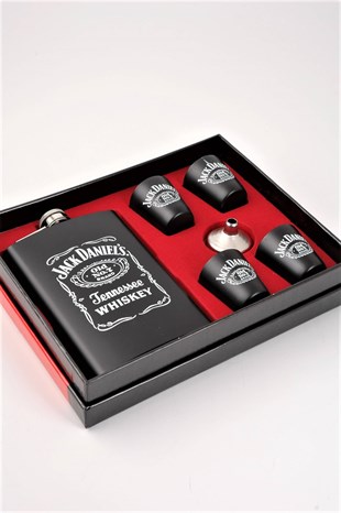 4 Bardaklı Matara Seti Siyah Beyaz Jack Daniels