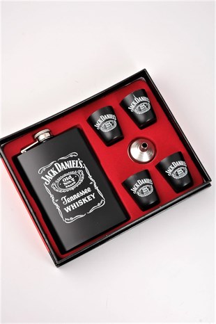 4 Bardaklı Matara Seti Siyah Beyaz Jack Daniels