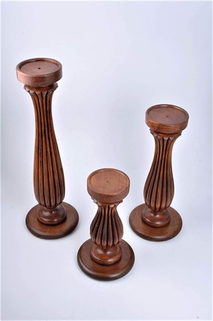 42 cm Kahve Ahşap Oluklu Kütük Mumluk