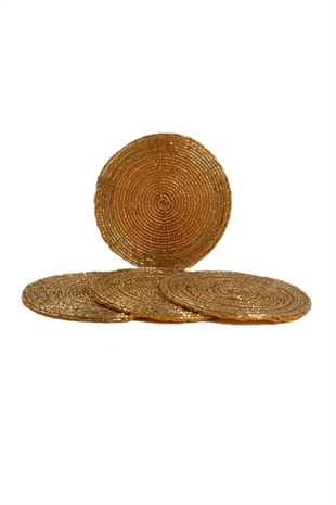 10cm 4lü Dore Boncuklu Yuvarlak Bardakaltı