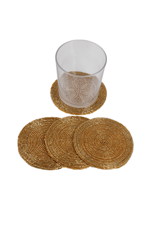 10cm 4lü Dore Boncuklu Yuvarlak Bardakaltı