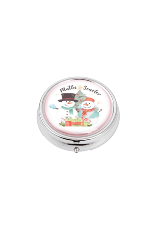 5 cm Metal Pembe Kardan Adam Desenli İlaç Kutusu