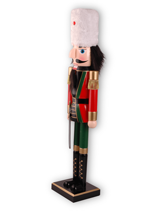60 cm Beyaz Peluş Şapkalı Kırmızı Ahşap Fındıkkıran Asker Dekor