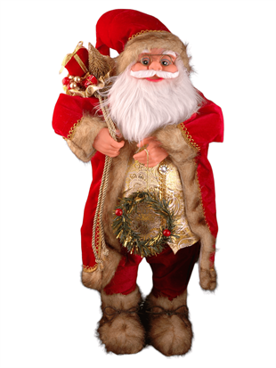 60cm Kırmızı Dore Eli Çelenkli Ayakta Noel Baba