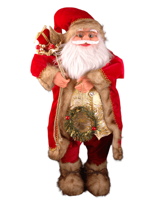 60cm Kırmızı Dore Eli Çelenkli Ayakta Noel Baba
