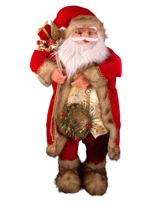 60cm Kırmızı Dore Eli Çelenkli Ayakta Noel Baba