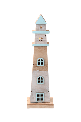 Ahşap Deniz Feneri Pilli Led Dekor