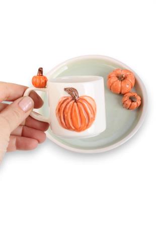 Balkabağı Motifli  115mL El Yapımı Seramik Kahve Fincanı No:3