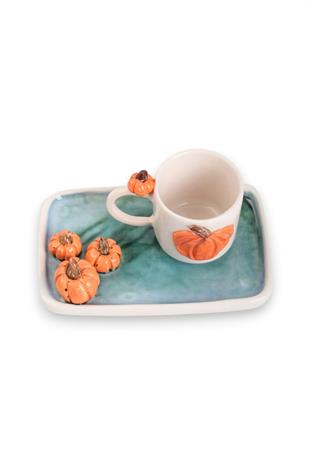 Balkabağı Motifli  115mL El Yapımı Seramik Kahve Fincanı No:2