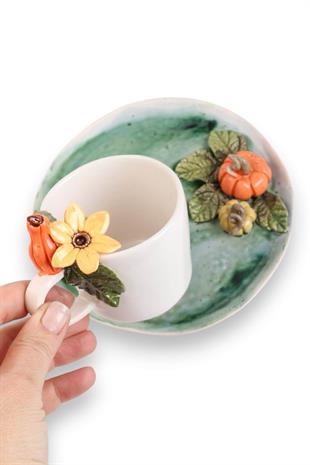 Balkabağı Motifli  200mL El Yapımı Seramik Kahve Fincanı No:1